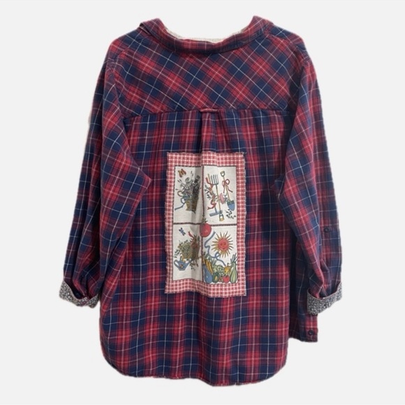 Upcycled “Gardening” cotton flannel with back patch. - Picture 2 of 6